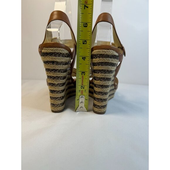 Michael Kors Espadrilles Wedge Sandals Womens Size 7M Brown Leather Ankle Strap - Picture 9 of 12